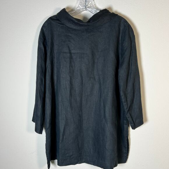 Amelline 100% Linen 3/4 Sleeve Cowl Neck Blouse Top Women's Size Medium Black - Picture 2 of 6